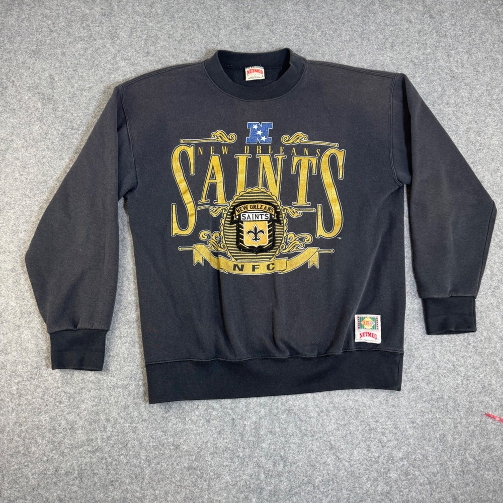 Vintage Nutmeg Mills New Orleans Saints Sweatshirt Mens Large Black 90s USA Made